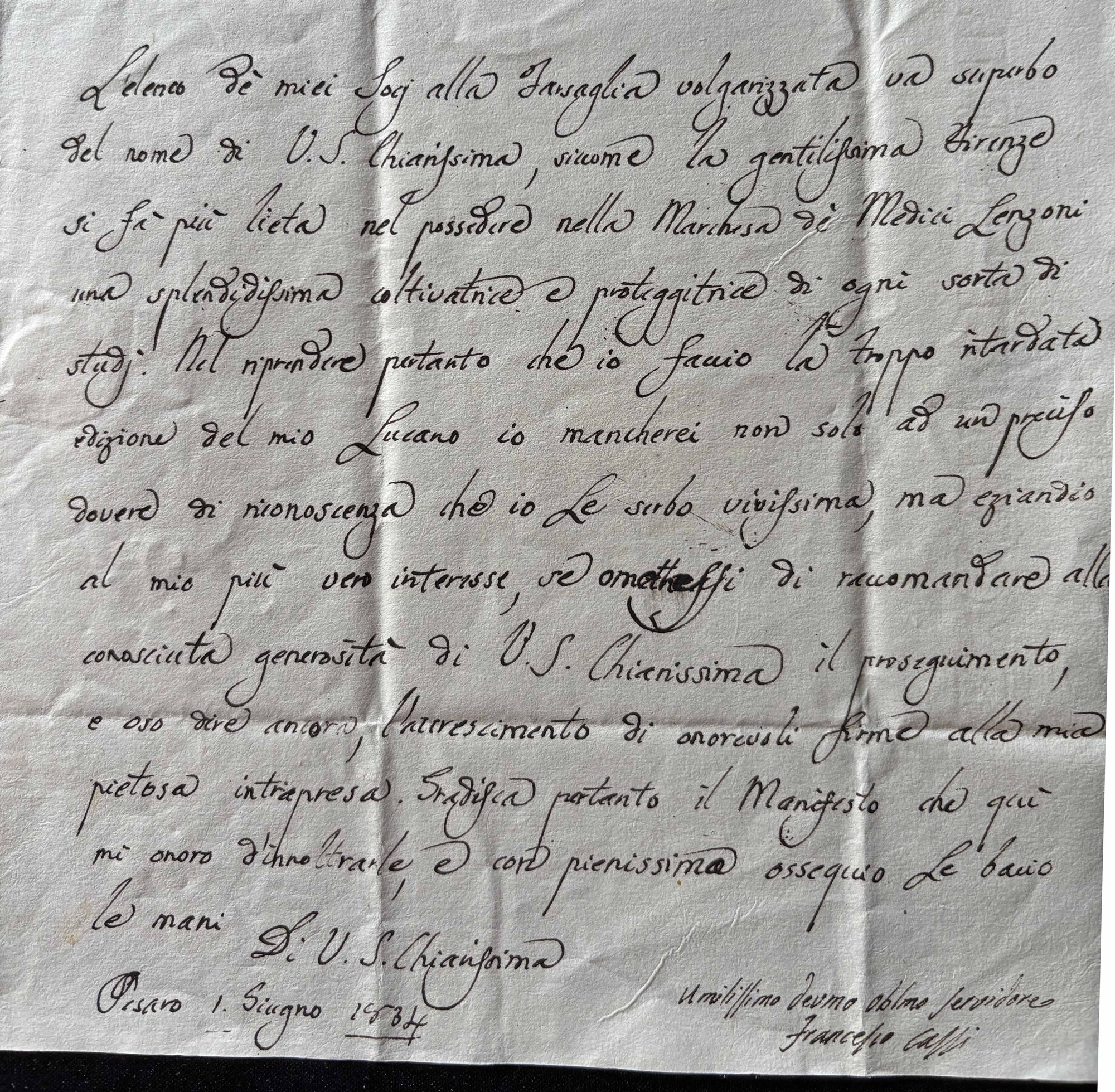 Francesco Cassi sue lettere